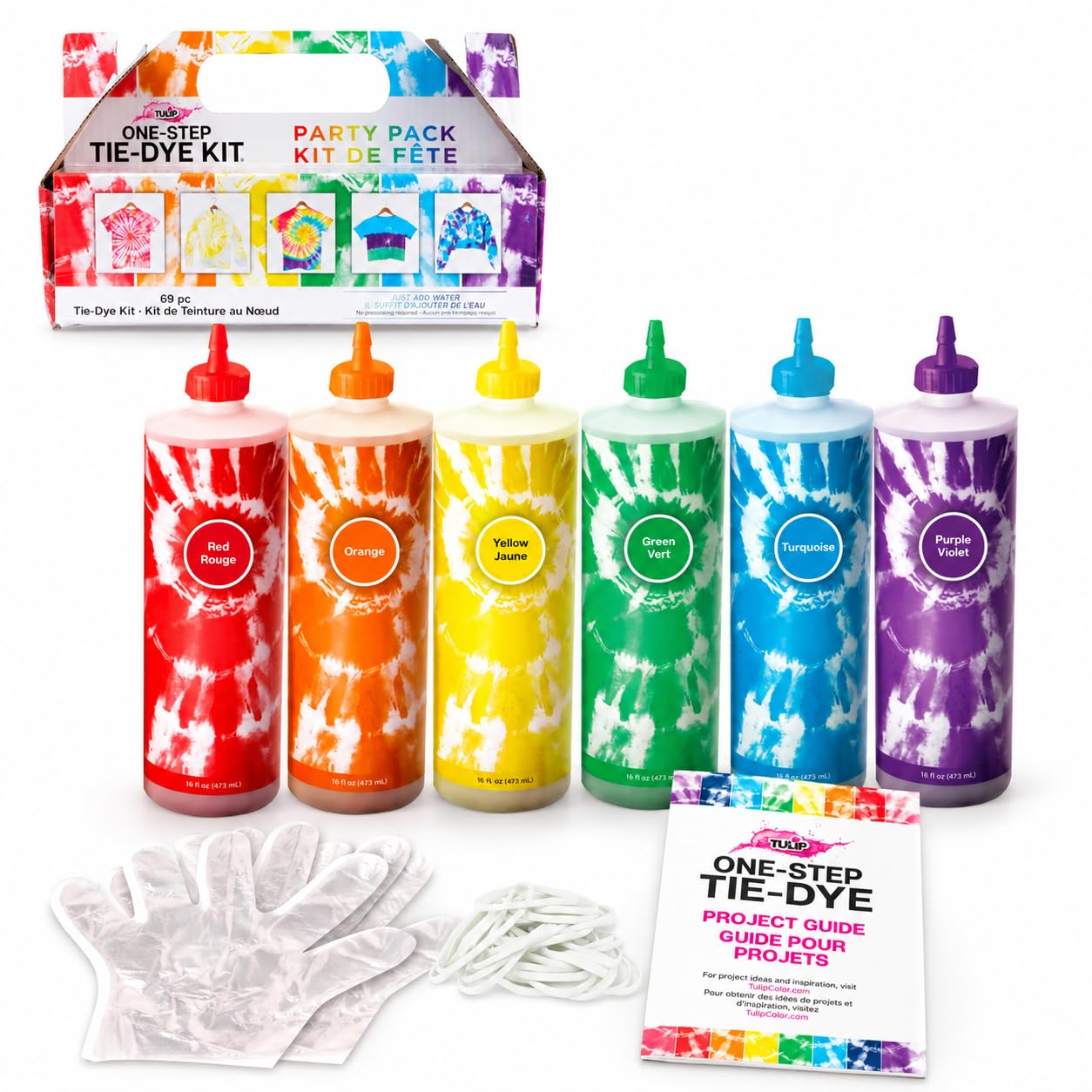 Tulip One-Step Tie-Dye Kit Extra Large Block Party 16 oz Easy Squeeze Bottles, A