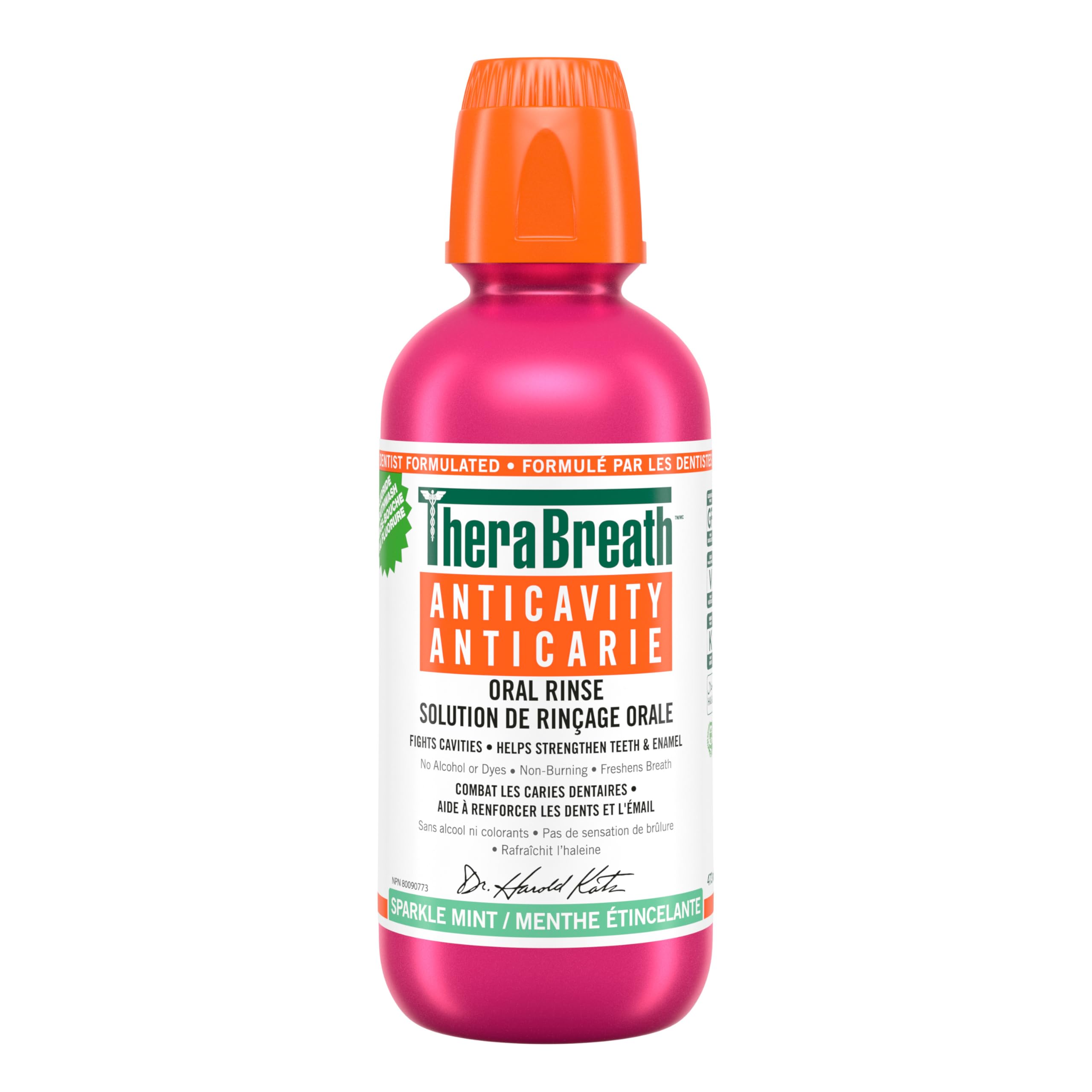 TheraBreath Anticavity Alcohol-Free Oral Rinse, Sparkle Mint, 473 ml | Cavity pr