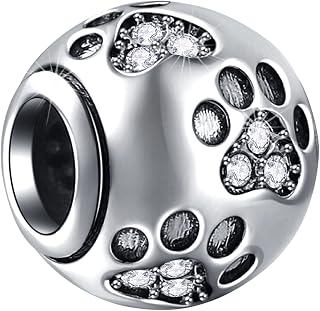 GLOWDAS Jan-Dec Birthstone Paw Print Charms fit European Bracelet Necklace, 925 Sterling Silver Pet Cat Dog Pawprint Heart Footprint Beads with Crystal Like Soccer Ball, Birthday Gifts for Women/Men