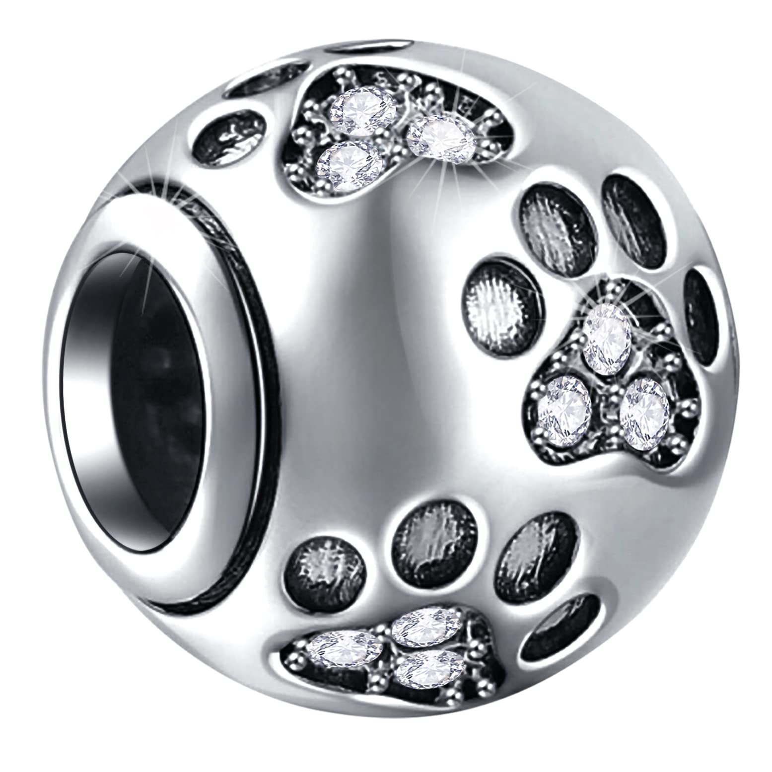 GLOWDAS Jan-Dec Birthstone Paw Print Charms fit European Bracelet Necklace, 925 