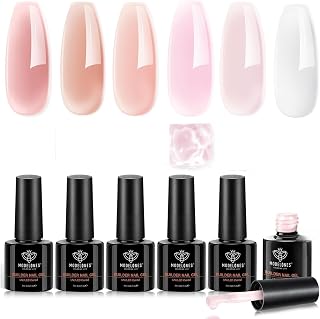 modelones Builder Nail Gel, Builder for Nails Jelly Nude Pink 6 Colors | Fall Hard Strengthener Rubber Base Gel Polish 8-in-One Extension LED Nail Lamp Cured