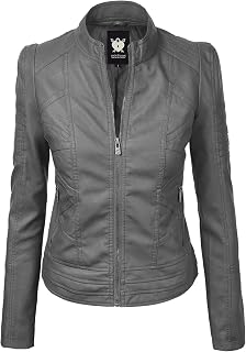 Lock and Love Women's Faux Leather Moto Biker Jacket Coat with Removable or Non-Removable Hood