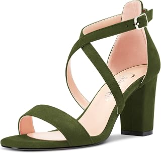 Castamere Women's Block Chunky High Heel Open Toe Sandals Strappy Cross Buckle Wedding Sexy Dress Shoes