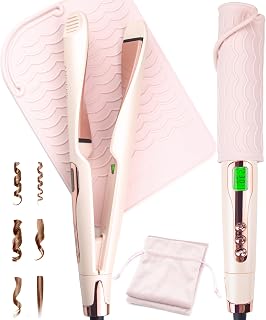 ANGENIL Pro Twist Flat Iron Hair Straightener and Curler 2 in 1, Dual Voltage Hair Iron with Heat Resistant Mat, Round Pink Hair Straightener, 20S Fast Heating, Adjustable 260-450°F for All Hair Types