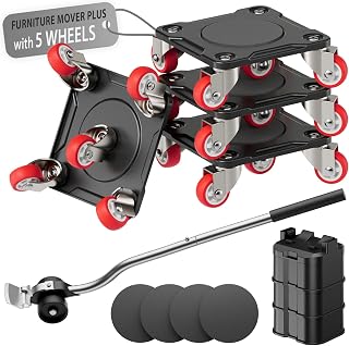 ONEON Heavy Duty Furniture Movers with Wheels & Lifter (5 Sgl Wheels) | All-New Upgraded Carbon Steel Panels & 360°-Wheeled Casters Dolly Kit Heavy Duty Furniture Movers, Supports up to 1100 lbs