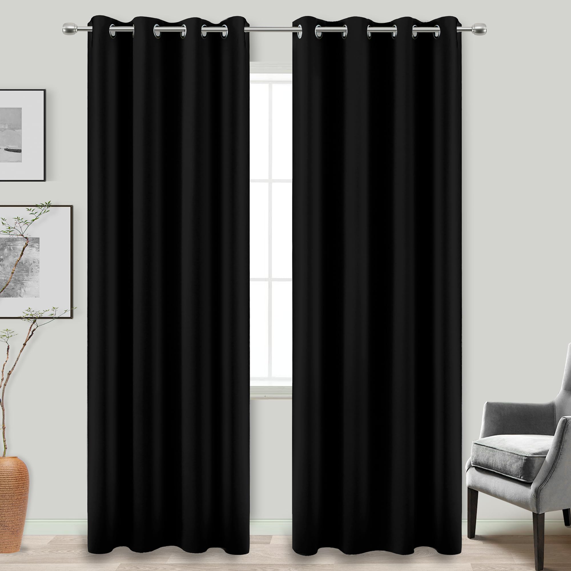 Blackout Curtains 84 Inch Long for Bedroom 2 Panels, Rideaux Opaques 2 Panneaux,