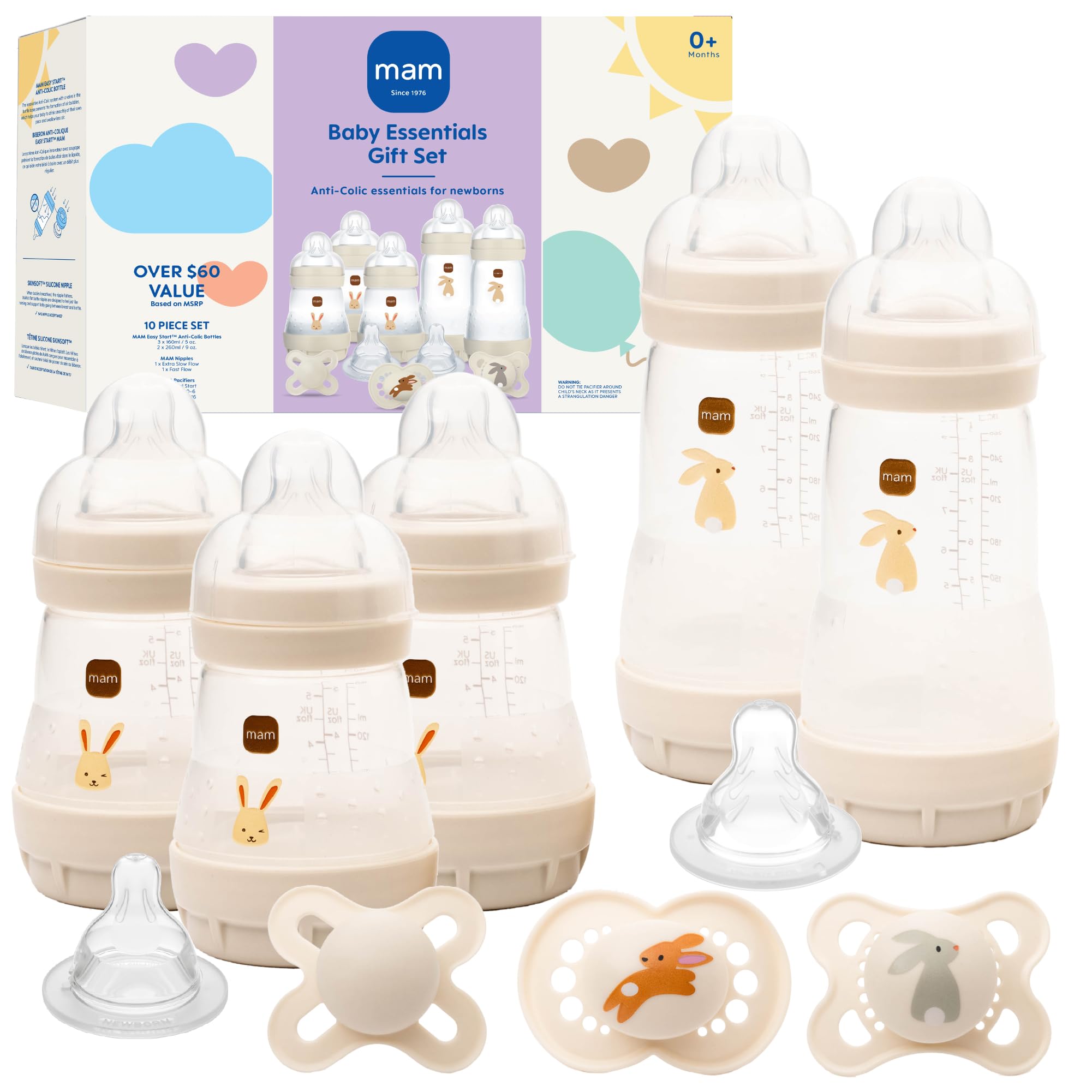 MAM Easy Start Anti-Colic 5 Baby Bottle &amp; 3 Pacifier Newborn Gift Set | 5 Se
