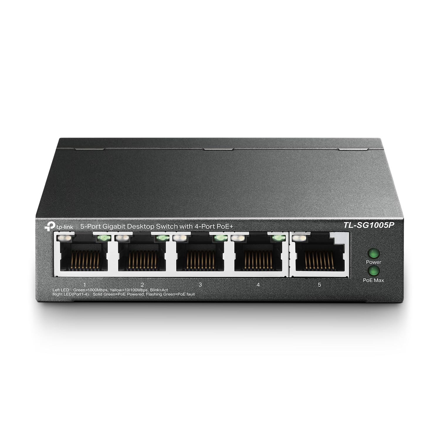 TP-Link TL-SG1005P, 5 Port Gigabit PoE Switch, 4 PoE+ @65W, Black | 4 PoE+ Ports