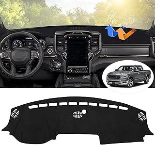 Autorder Dashboard Cover Mat for 2019-2023 2024 2025 2026 Dodge Ram 1500 2500 3500 Accessories Dash Cover Flannel Dash Mat Sunshade Glare UV Rays Protector Black