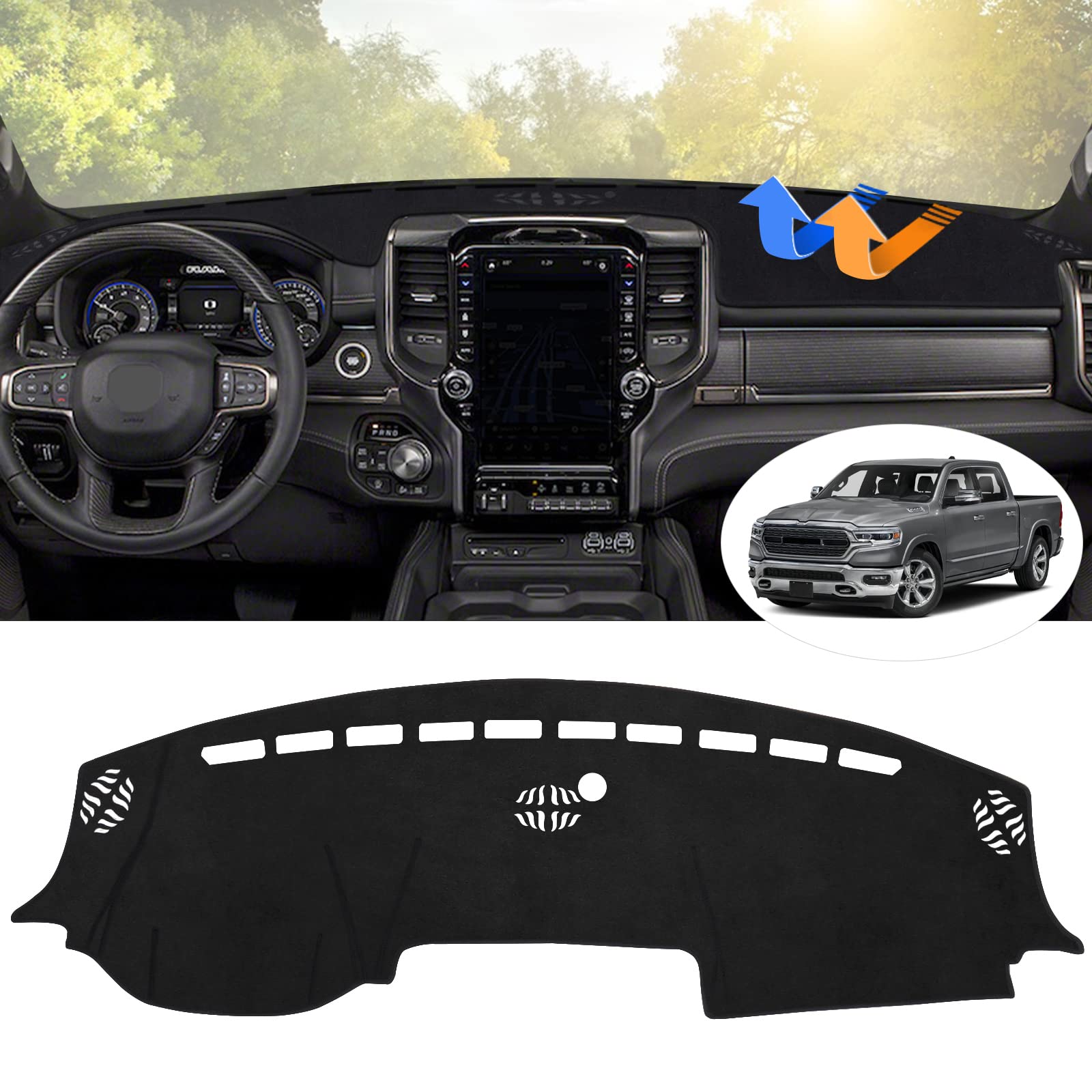 Autorder Dashboard Cover Mat for 2019-2023 2024 2025 2026 Dodge Ram 1500 2500 35