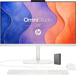 HP 24“ FHD OmniStudio All-in-One Desktop, 8GB DDR5 RAM, 128GB SSD, Intel Multi-cores, WiFi6, Keyboard & Mouse, Windows 11, Built for Home.