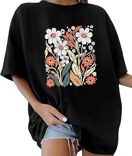 Xnova Women's T-Shirts Short Sleeve T Shirt Cotton Crew Neck Oversized Casual Tee Tops with Print Summer Spring