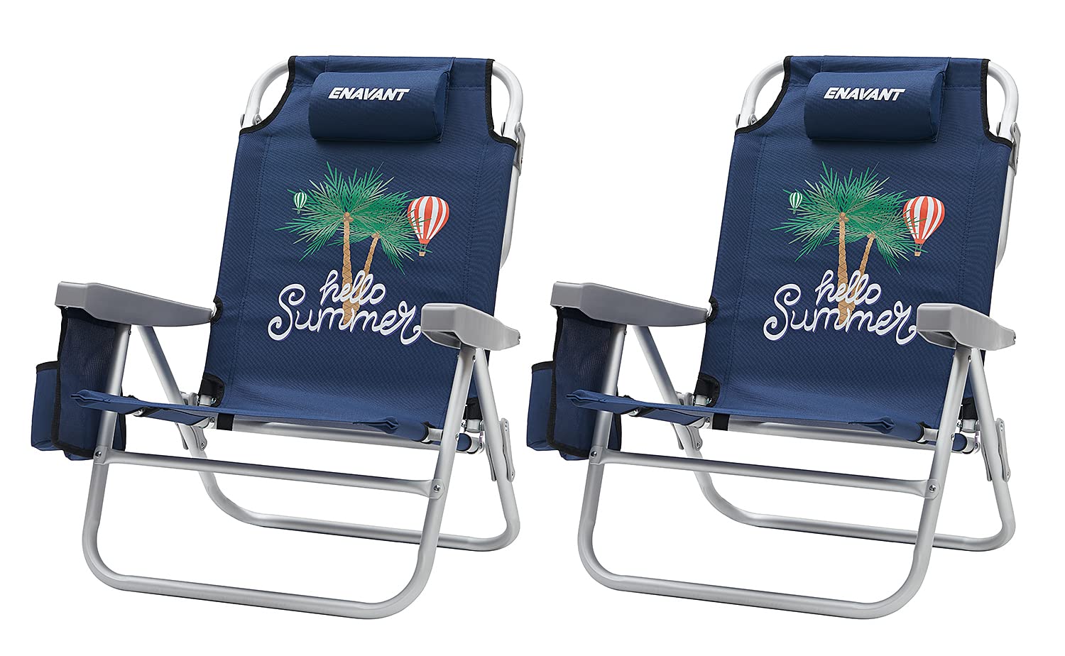 ENAVANT Extra Large Adjustable Backpack Beach Chair, Blue, 2 Chairs