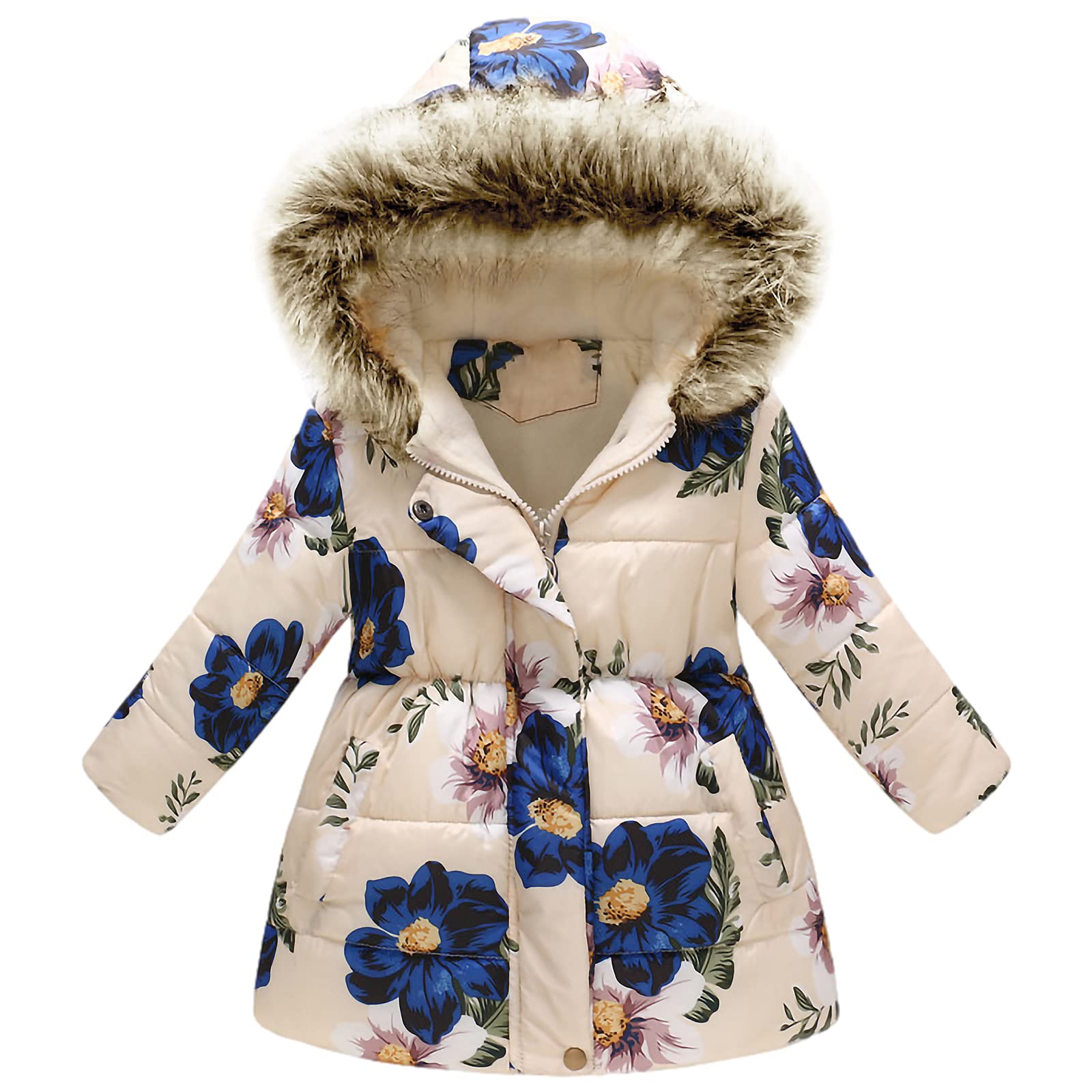 amropi Children's Girls Floral Hooded Jacket Winter Jackets Coats for 2-10 Years
