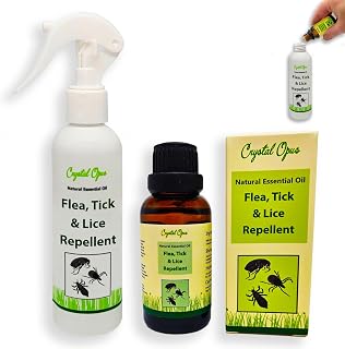 Flea, Tick & Lice Repellent Spray Makes 30+ Bottles. Tried & Trusted Natural Essential Oil Blend. Humane, Safe & Great-Smelling Deterrent for Dogs, Cats & Other Animals. Crystal Opus