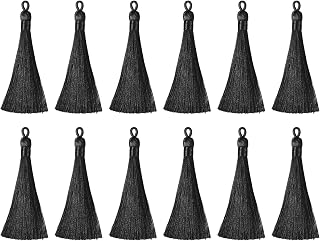 Bookmark Tassels 12 Pieces 9.5cm Soft Silky Tassels with Key Ring Loops for Graduation DIY Handmade Accessories (Black)