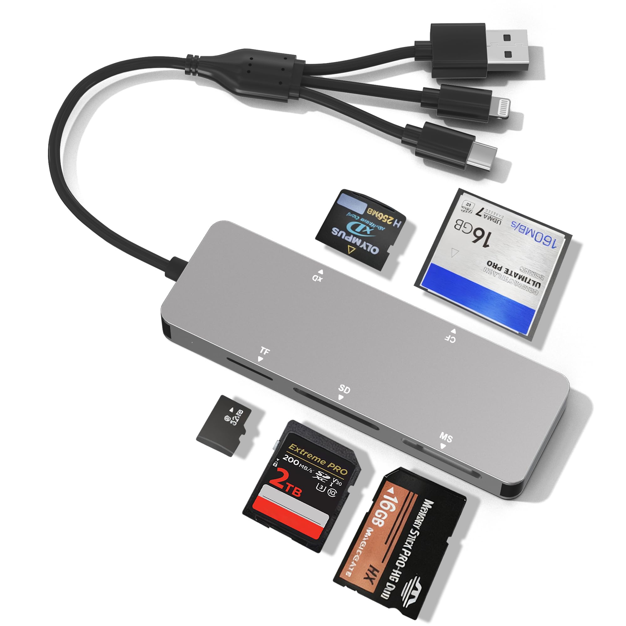 Memory Stick Pro Duo Reader for Lexar/Sony/Fuji - 5in3 Aluminum OTG Adapter for 