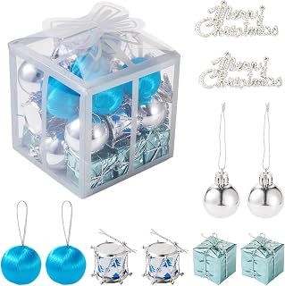 Christmas Tree Hanging Decoration Christmas Bell Gift Box Round Pendant Hanging Ornament for Christmas Tree Decoration Holiday Party Wedding Decoration Deep Sky Blue 26pcs