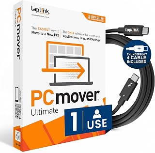Laplink PCmover Ultimate 11 - Easy Migration of your Applications, Files and Settings from an Old PC to a New PC - Data Transfer Software - With Optional Ultra High Speed Thunderbolt Cable - 1 License