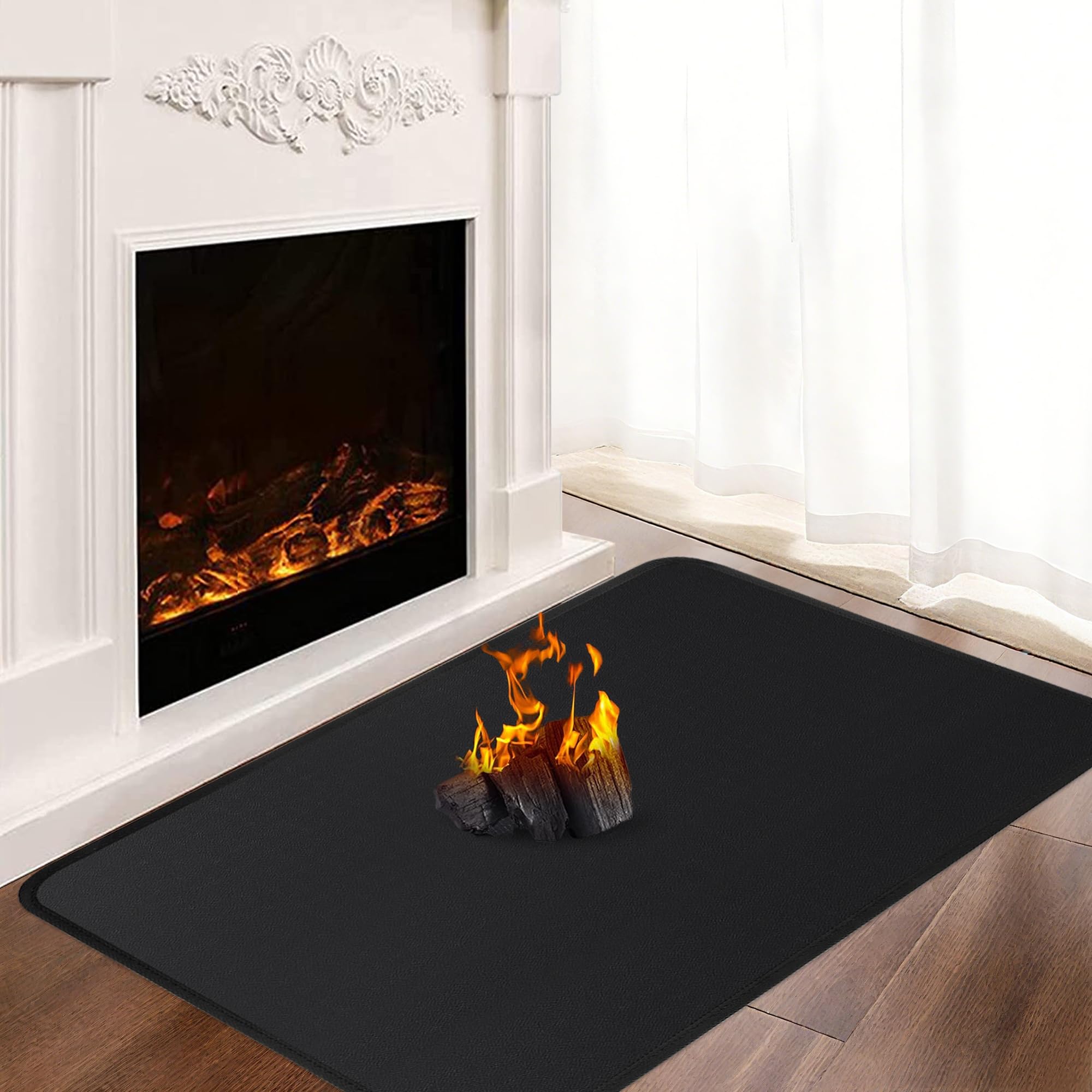 Khongoo Hearth Rugs for Fireplaces Home Protection, 100 x 60 cm, 1mm, Black | 18