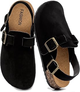 Women's Suede Clogs with Back Strap Mens Cork Footbed Leather Mules & Clogs