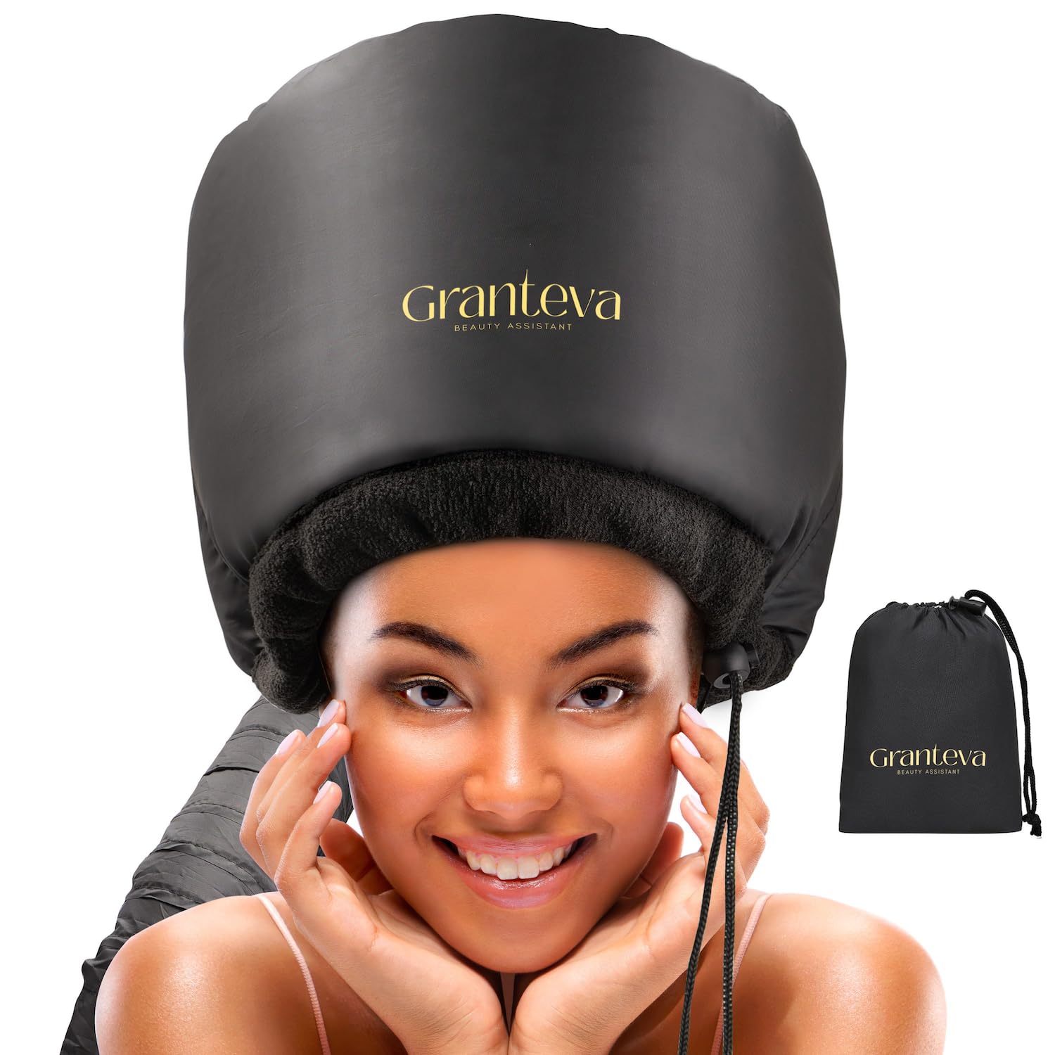 Hooded Hair Dryer Attachment w/A Headband Integrated That Reduces Heat Around Ea