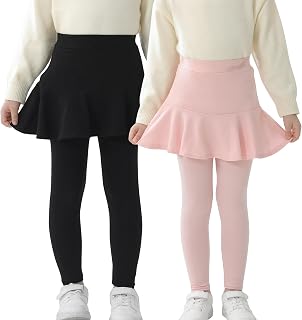 StyleSavvy Trendy Girls' Leggings with Skirt - 2 Pack of Cotton Ruffle Skirt Pants for Kids for 3-8 Years