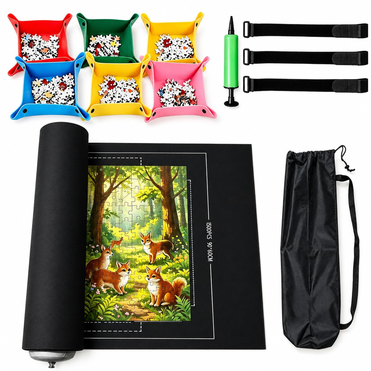 BrobiDerleta Jigsaw Puzzle Mat Roll Up, 1500 Pieces Felt Puzzle Pad with 6 Color
