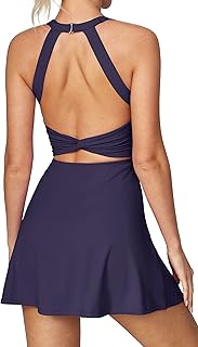 Heathyoga Tennis Dress with Built in Shorts and Bra Athletic Dress for Women Summer Cut Out Twisted Golf Workout Dress