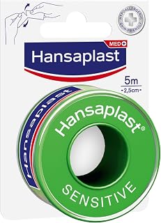 Hansaplast Fixierpflaster Sensitive (5 m x 2,5 cm), hypoallergenes Tapeband zur hautfreundlichen Fixierung von Wundverbänden, Heftpflaster Rolle mit starker Klebkraft