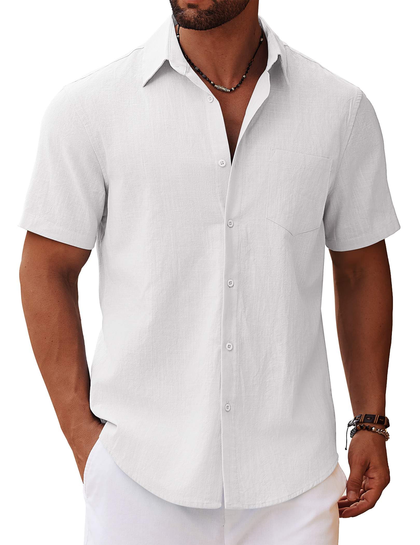 COOFANDY Camisa de manga corta con botones para hombre, casual, de algodón, para