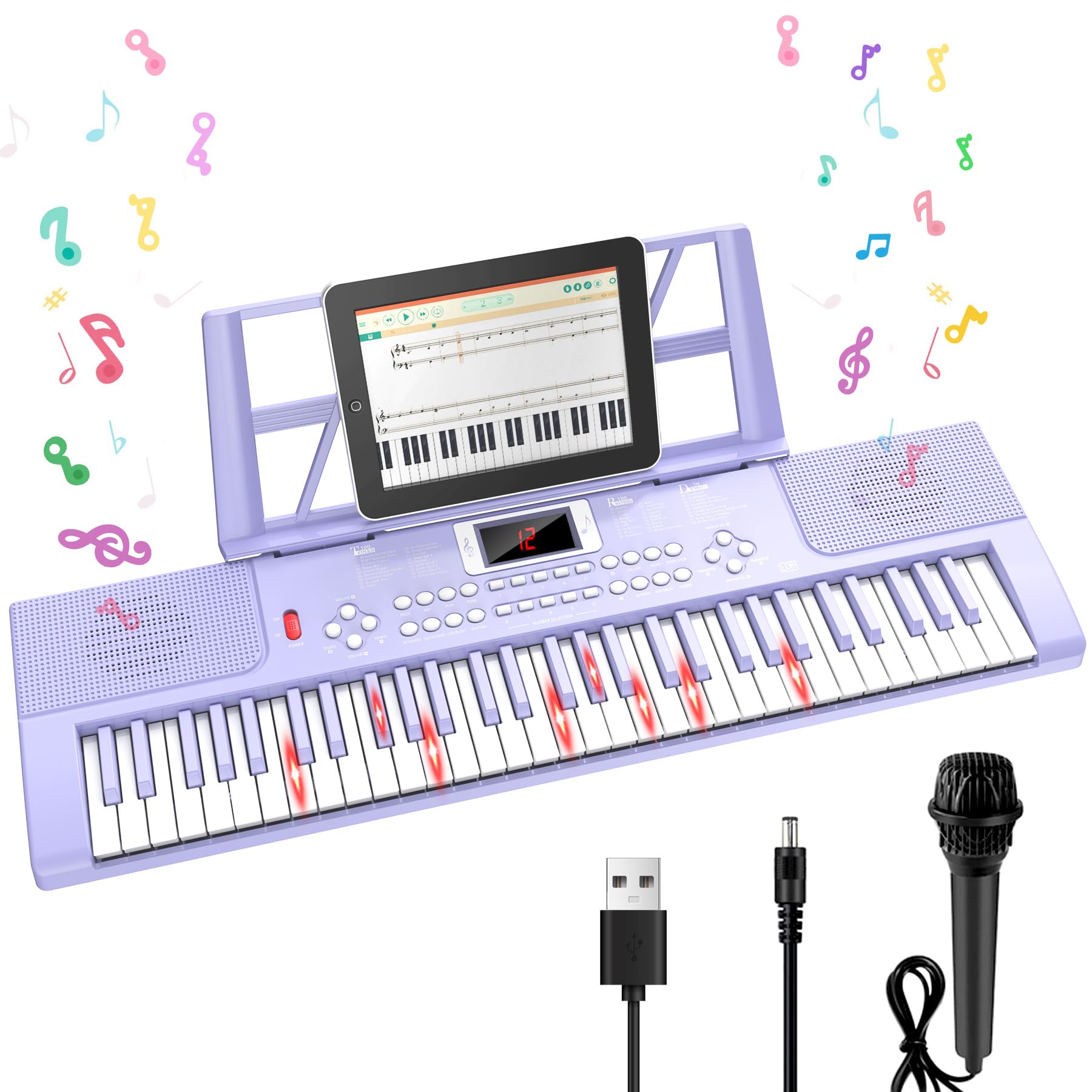 61 Keys Kid Piano Keyboard with Light-up Keys Teaching Mode Dual Speaker