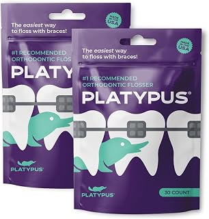 Platypus Orthodontic Flossers for Braces, 30 Count (Pack of 2) | Suitable for Adults & Kids; Fits Under Arch Wire, Non-Damaging & Encourages Flossing; Floss Teeth in Under Two Minutes