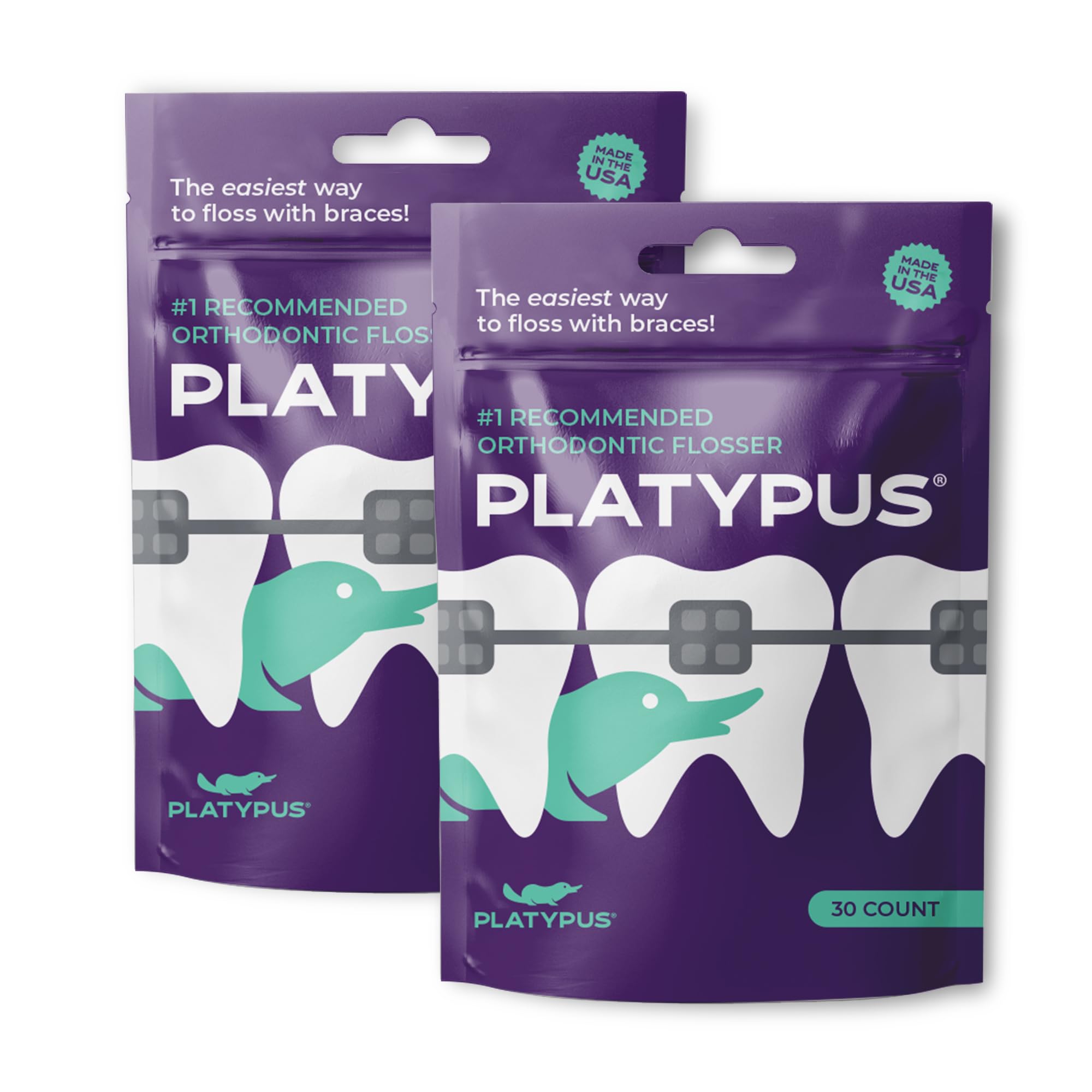 Platypus Orthodontic Flossers for Braces, 30 Count (Pack of 2) | Suitable for Ad