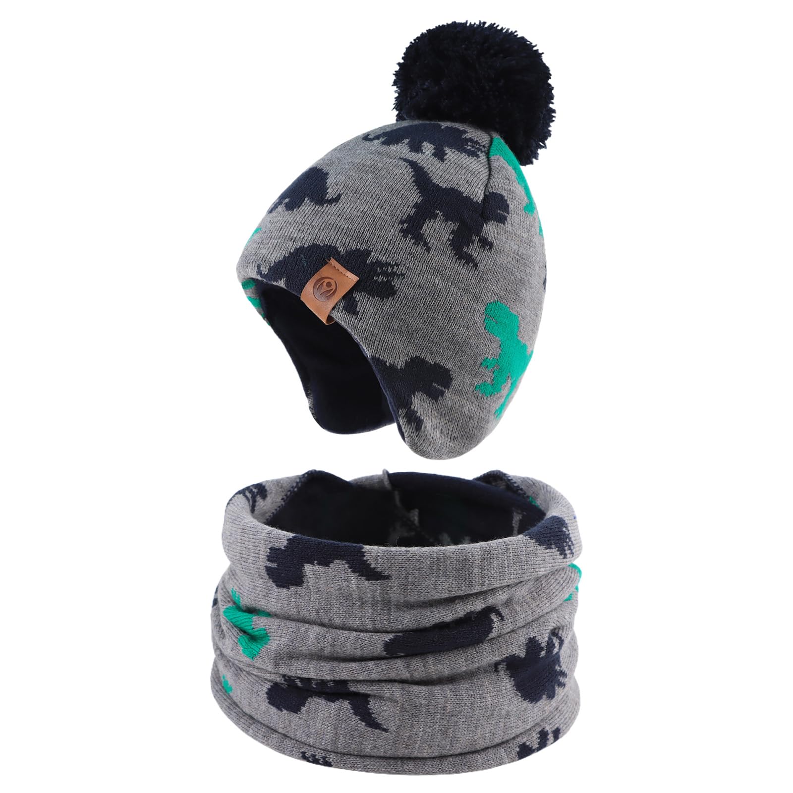 Xiaohawang Baby Winter Knitted Beanie Hat with Fleece Lining and Pompom