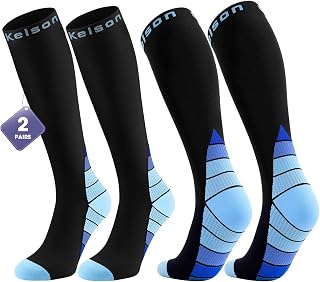 2 Pairs Compression Socks for Women and Men, 20-30 mmHg Flight Socks | Knee High Fit, Breathable Fabric, for Nurses, Travel, Pregnancy and Everyday Support