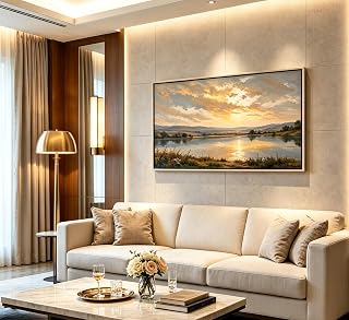 Large Framed Vintage Nature Wall Art, Lakeside Landscape Canvas Prints
