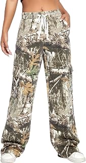 HVEPUO Pantaloni da donna casual con coulisse in vita elastica pantaloni dritti in cotone con tasca, 02-Forest Camo, XL