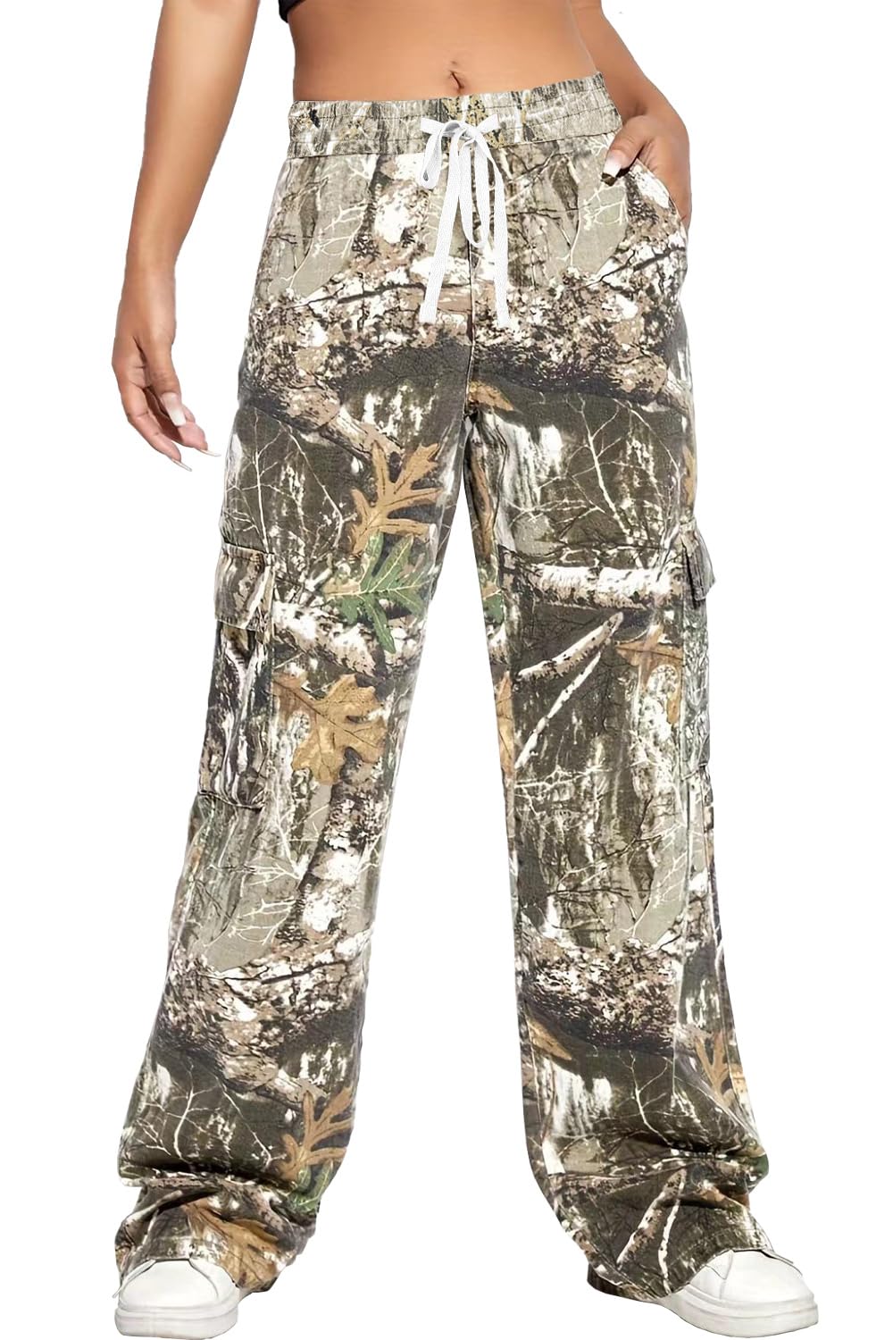 HVEPUO Pantaloni da donna casual con coulisse in vita elastica pantaloni dritti 