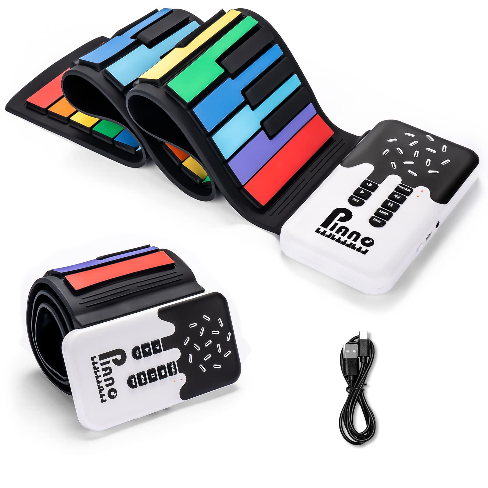 POGOLAB 49 Keys Roll Up Piano Keyboard, Portable Keyboard Piano, 8 Tones, 6 Educ