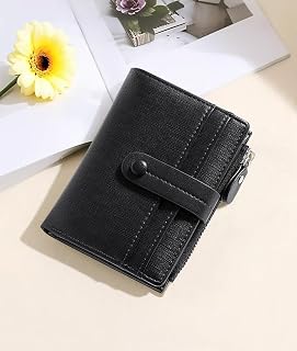 RFID Wallet for Women Small Slim Compact Credit Card Holder PU Leather Wallet with Coin Pocket and ID Window, Black retro, Modern