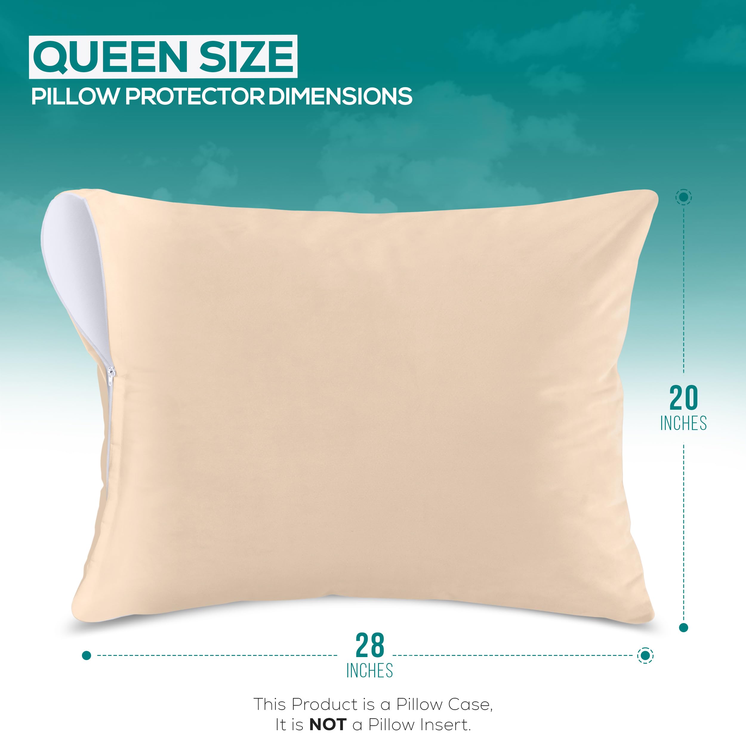 Set of 2 Pillow Protectors with Zipper Queen Size, Pillow Covers