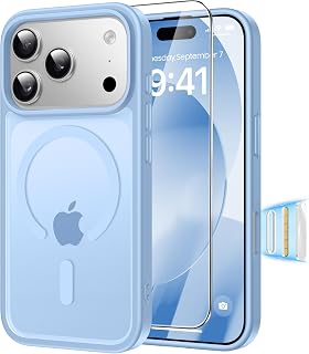 Magnetic Case for iPhone 18 Pro / 17 Pro with Tempered Glass, Light Blue