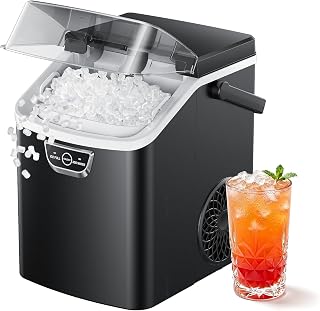 EUHOMY Nugget Ice Maker Countertop with Handle, Max 40lbs Daily Sonic Ice | Ice in 4 Mins, Self-Cleaning, Portable Pebble Ice Maker with Basket and Scoop, for Home/Party/RV/Camping, Black