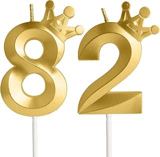 Eighty-Two Metallic Gold 82 Birthday Candle, 82nd Candle for Cake,82nd Cake Topper,Birthday Party Anniversary Celebration Decoration Supplies for Men Women Kids Birthday Decor