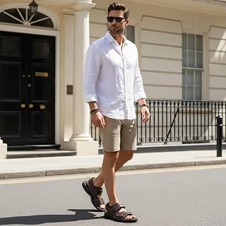 riemot Mens Sandals Leather Outdoor Summer Beach Sandles Hand-stiched Walking Fisherman Sandal Adjustable Leather Straps