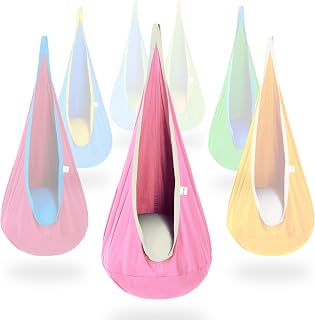 OUTREE Kids Pod Swing Seat, Cotton Sensory Swing for Indoor and Outdoor | Adjustable Height Hanging Hammock Swing Chair, Comes with Installation Accessories, Pink
