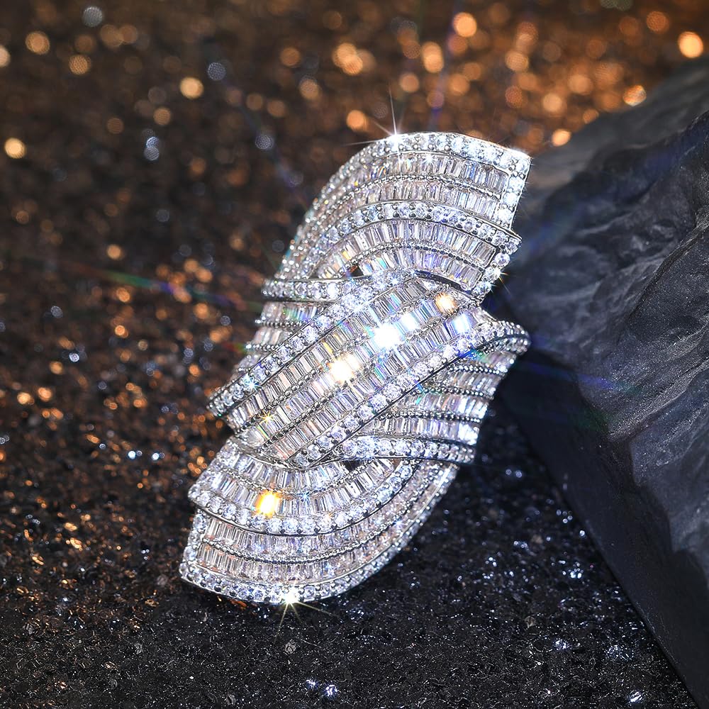 Asymmetrical Oversized Ring, Shiny CZ Women Personality Statement Jewelry Party