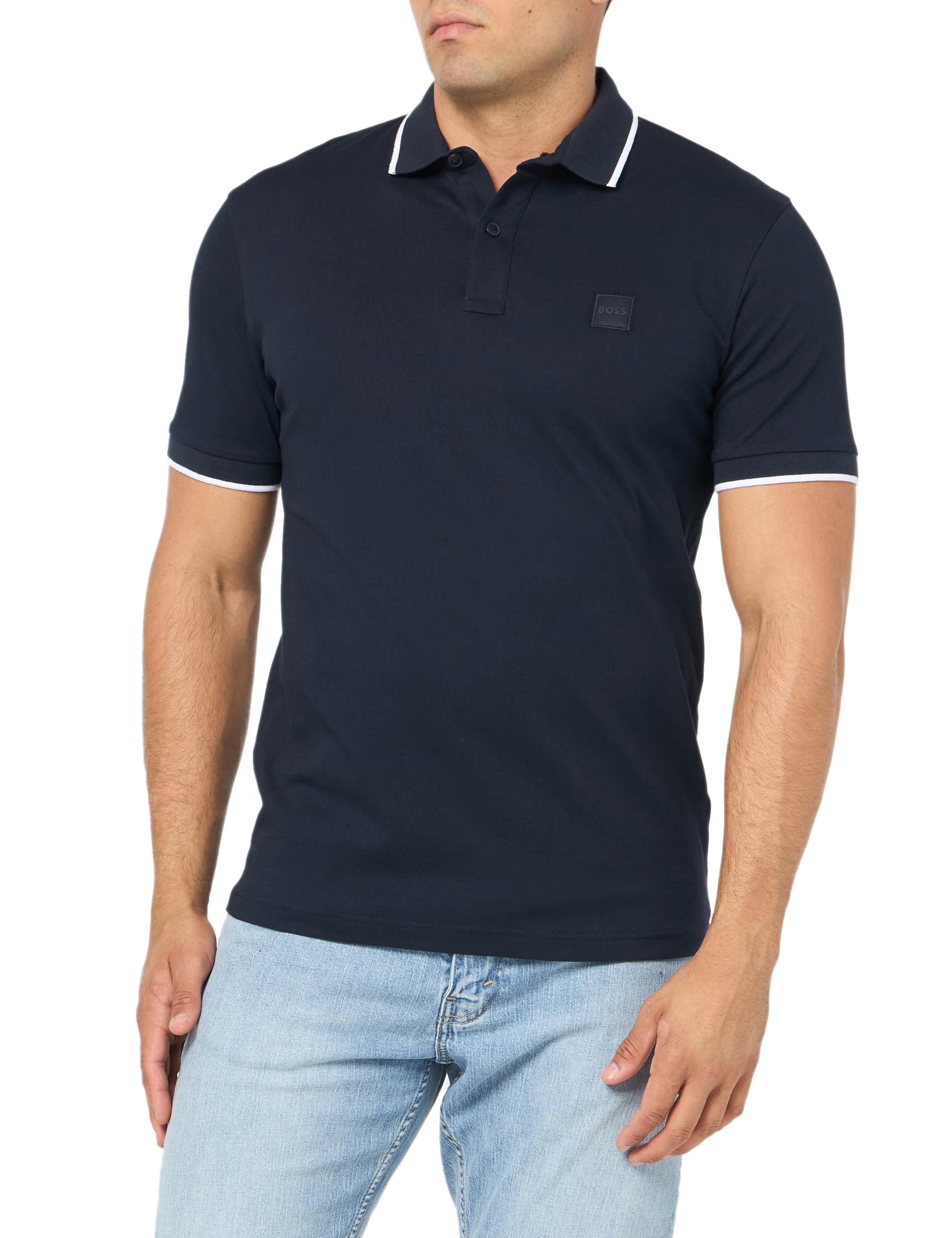 Boss Square Patch Logo Slim Fit Cotton Polo Shirt Polo Uomo (Pacco da 1)