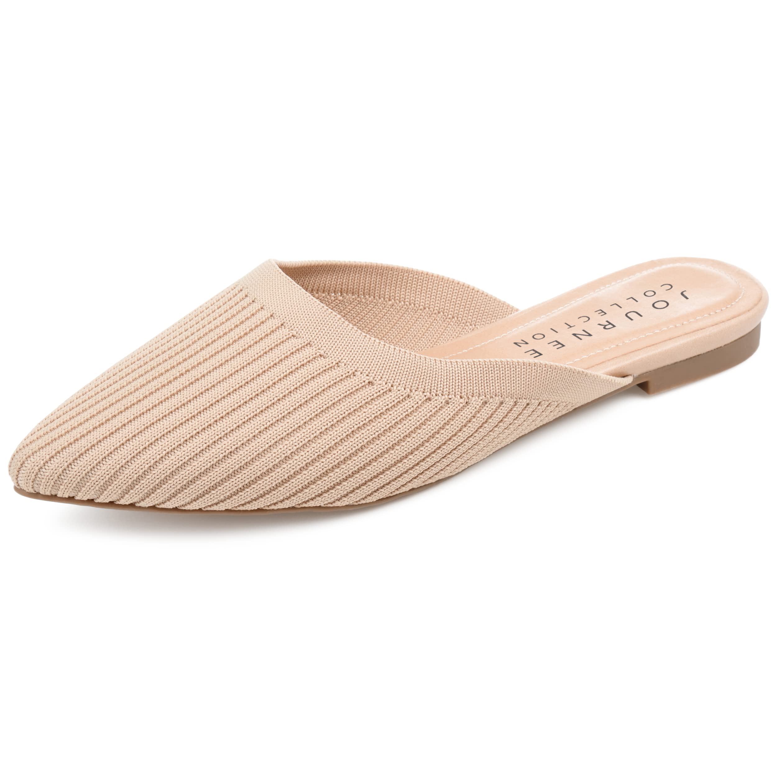Journee Flat Knit Mules for Women - Closed Pointed Toe Slip-On Shoe - Comfortabl